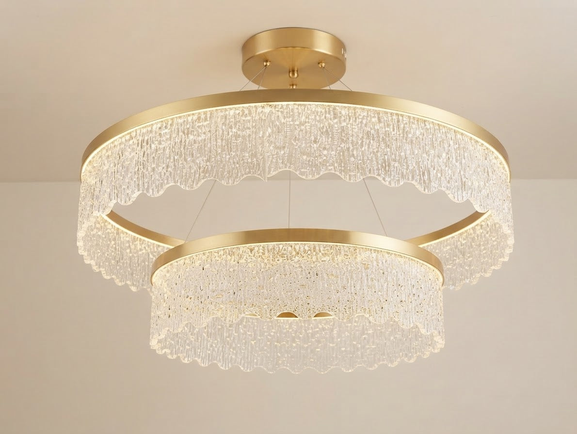 Opulent Dual-Tier Crystal Crown Chandelier – Modern Gold Luxury Hanging Light