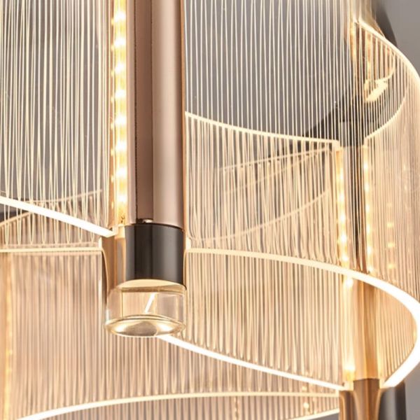 Modern Minimalist Ring Chandelier with Striped Acrylic & Warm LED Accent Downlights