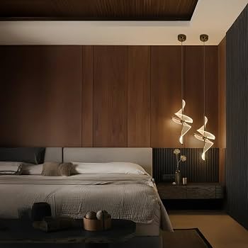 Modern Spiral LED Hanging Light – Luxury Bedside Pendant Light | Gold Finish