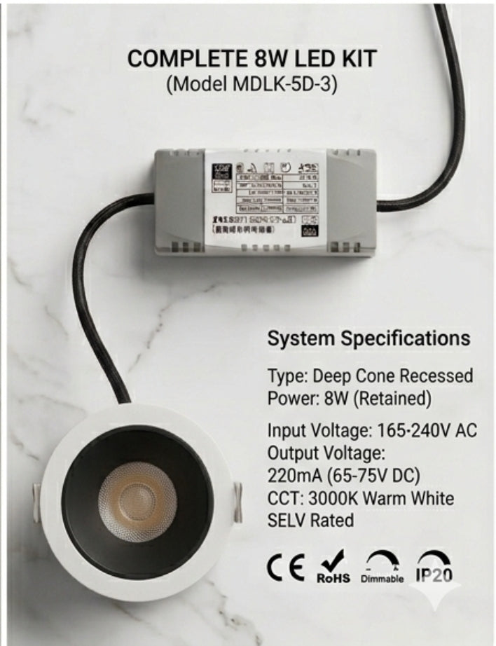 Premium 3-Inch Deep Cone COB LED Downlight – 8W Anti-Glare Recessed Spotlight
