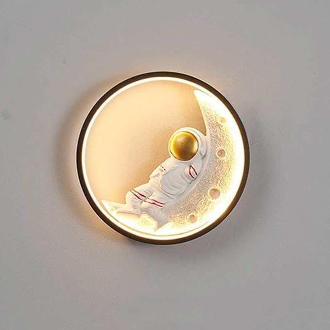 Decorative wall light with an astronaut on the moon design on a gray background