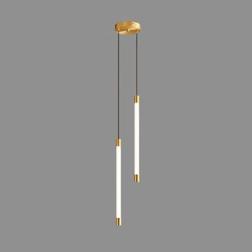 Modern pendant light with gold accents on a gray background
