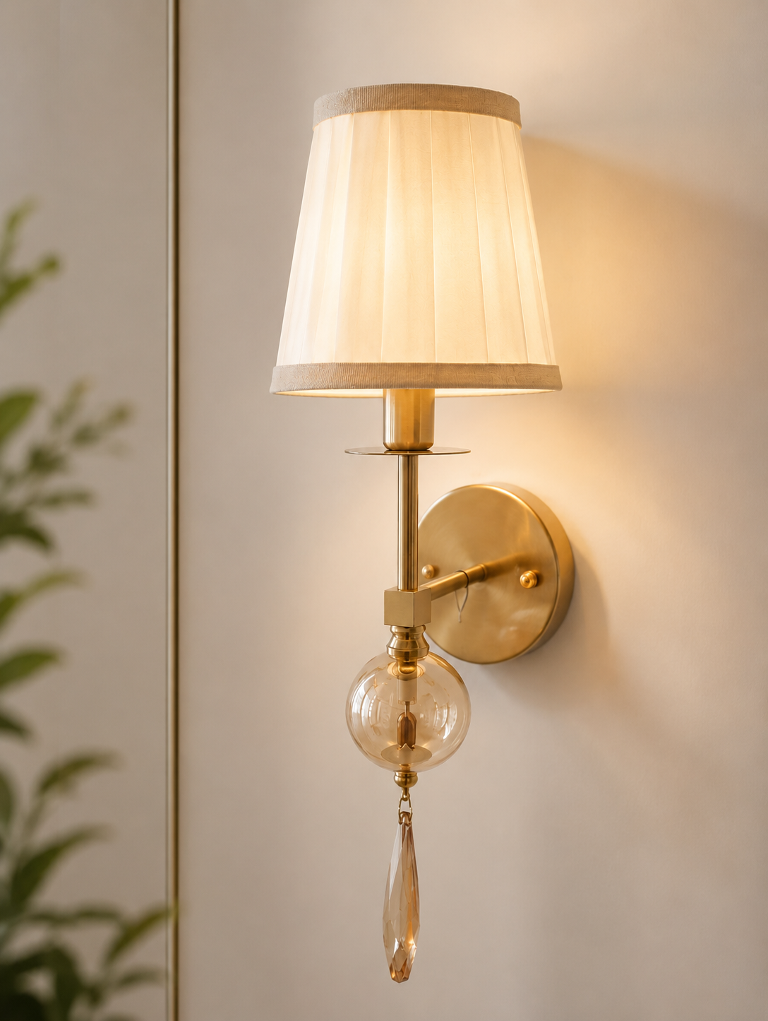 Modern Brass Wall Sconce with Fabric Shade