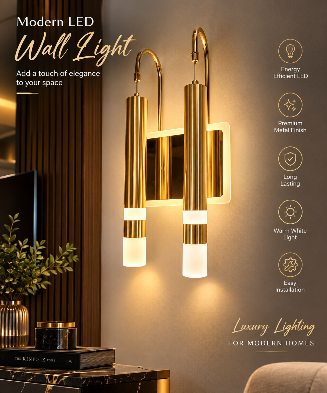 Modern Gold LED Wall Light – Luxury Double Tube Desi
