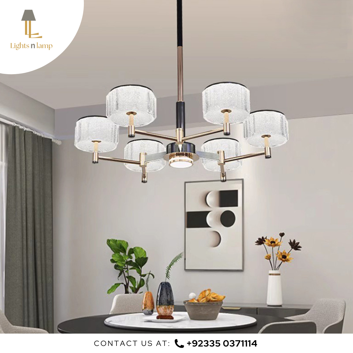 Modern chandelier in a living room setting