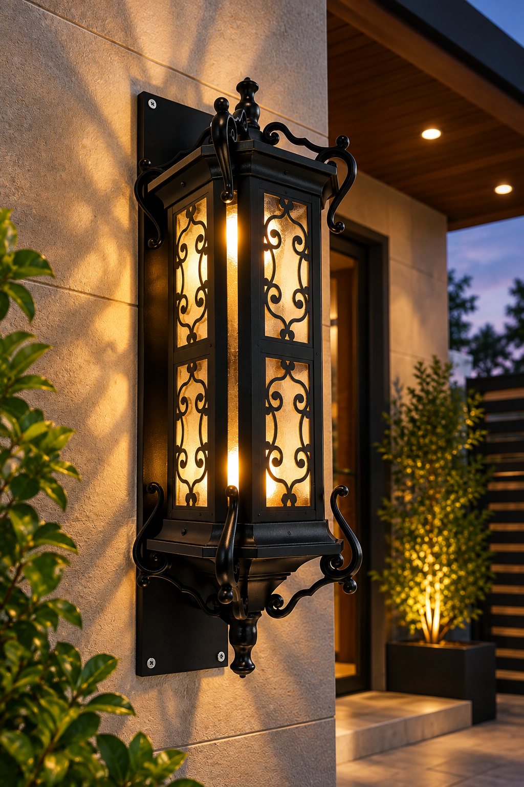 24-Inch Premium Outdoor Wall Lantern – Antique Black Decorative Exterior Light