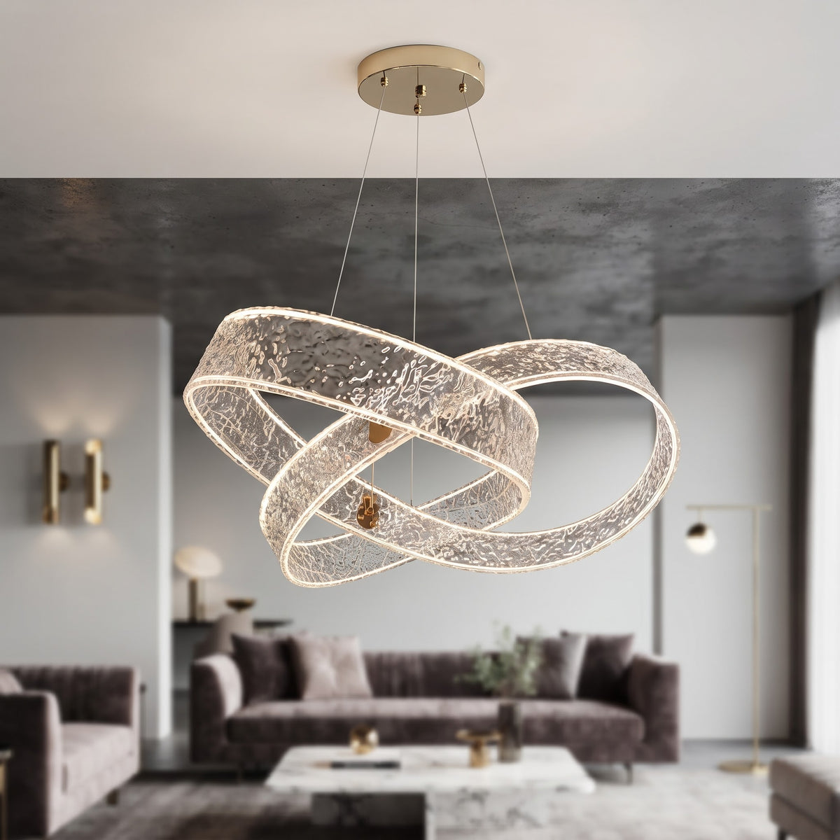 Modern Interlocking Crystal Acrylic LED Hanging Light – Luxury Dimmable Chandelier for Living & Dining Room