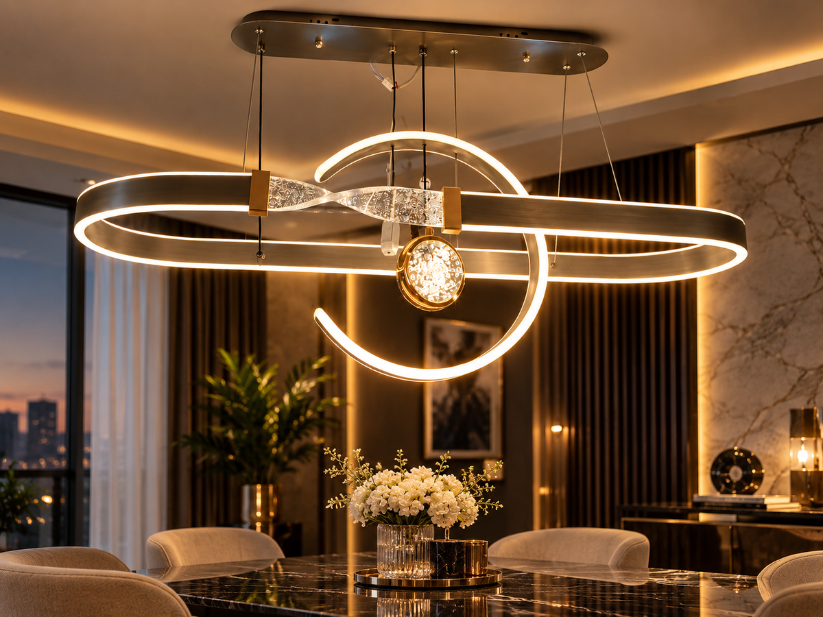 Modern Luxury LED Hanging Light – Crystal Ring Chandelier for Living & Dining