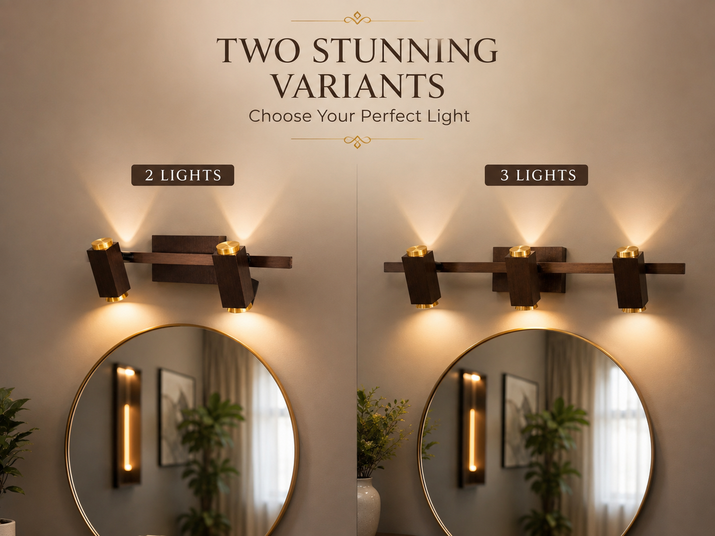 Modern Wooden & Brass Vanity Mirror Light Collection