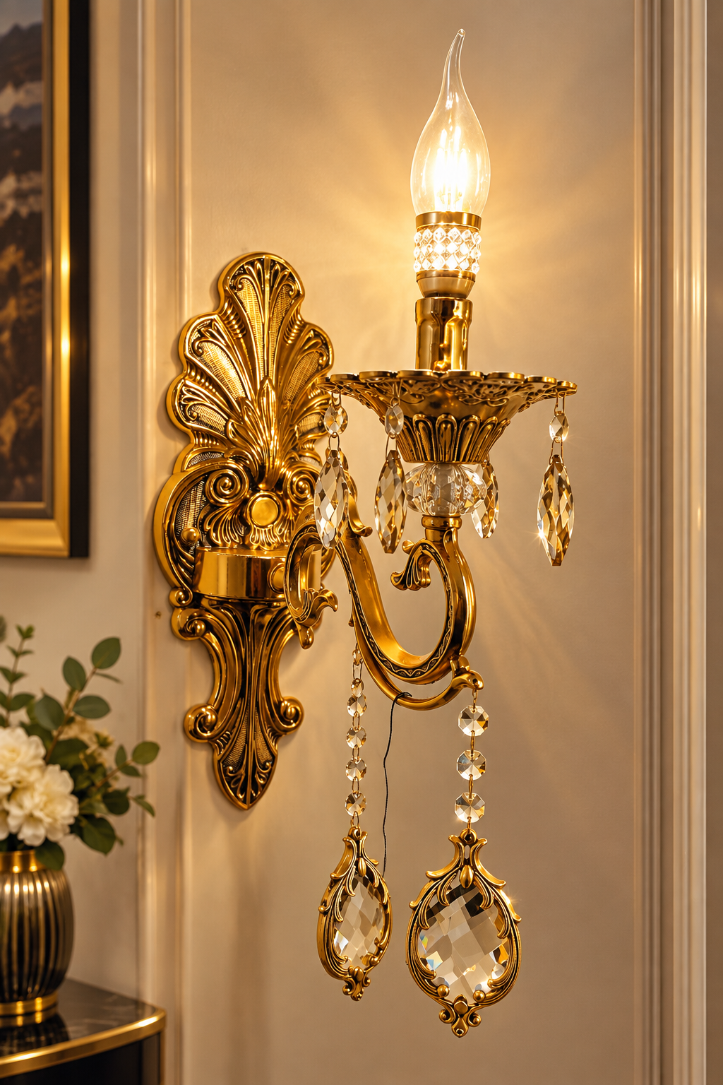 Premium Gold Candle-Style Crystal Wall Light