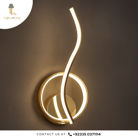 Modern wall light fixture with a curved design on a dark background, featuring the brand 'Lights n Lamp'.