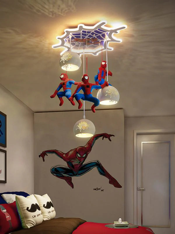 Ceiling light fixture with Spider-Man design in a room setting