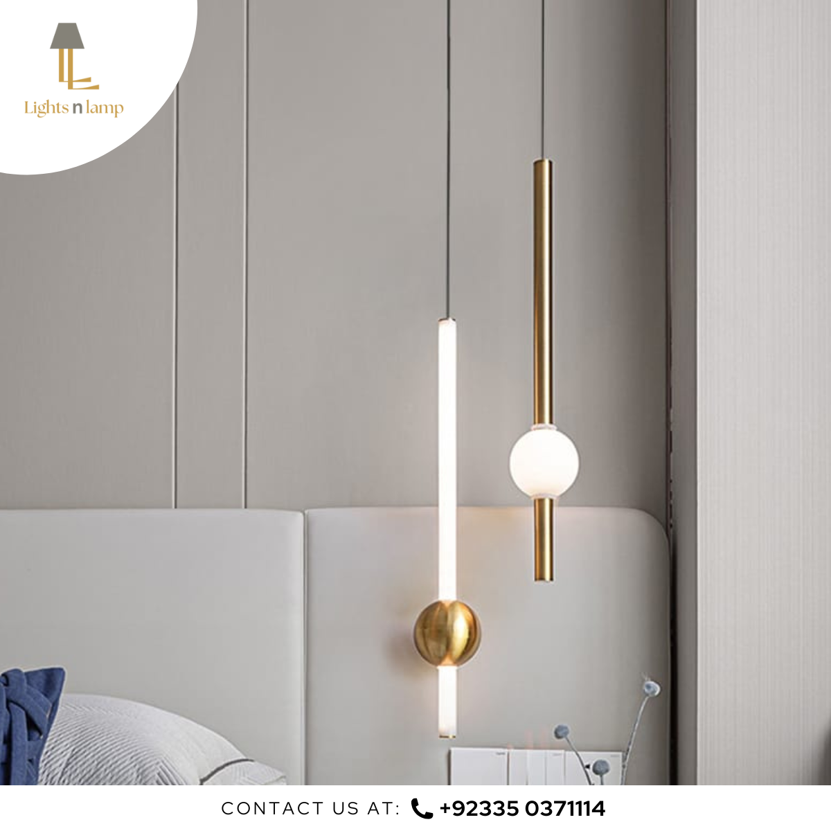 Modern wall-mounted lamp with a spherical design in a bedroom setting.