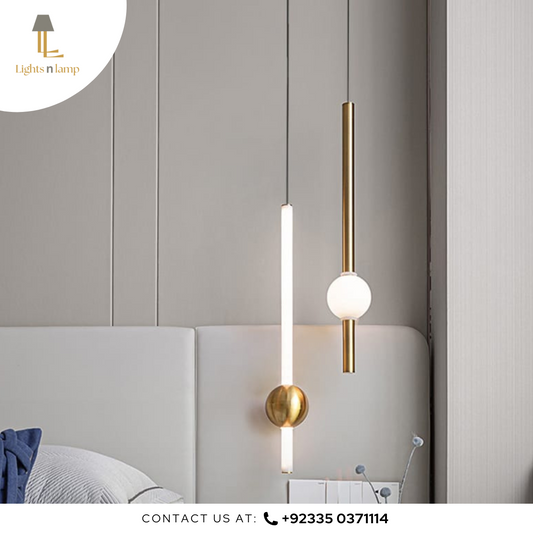 Modern wall-mounted lamp with a spherical design in a bedroom setting.