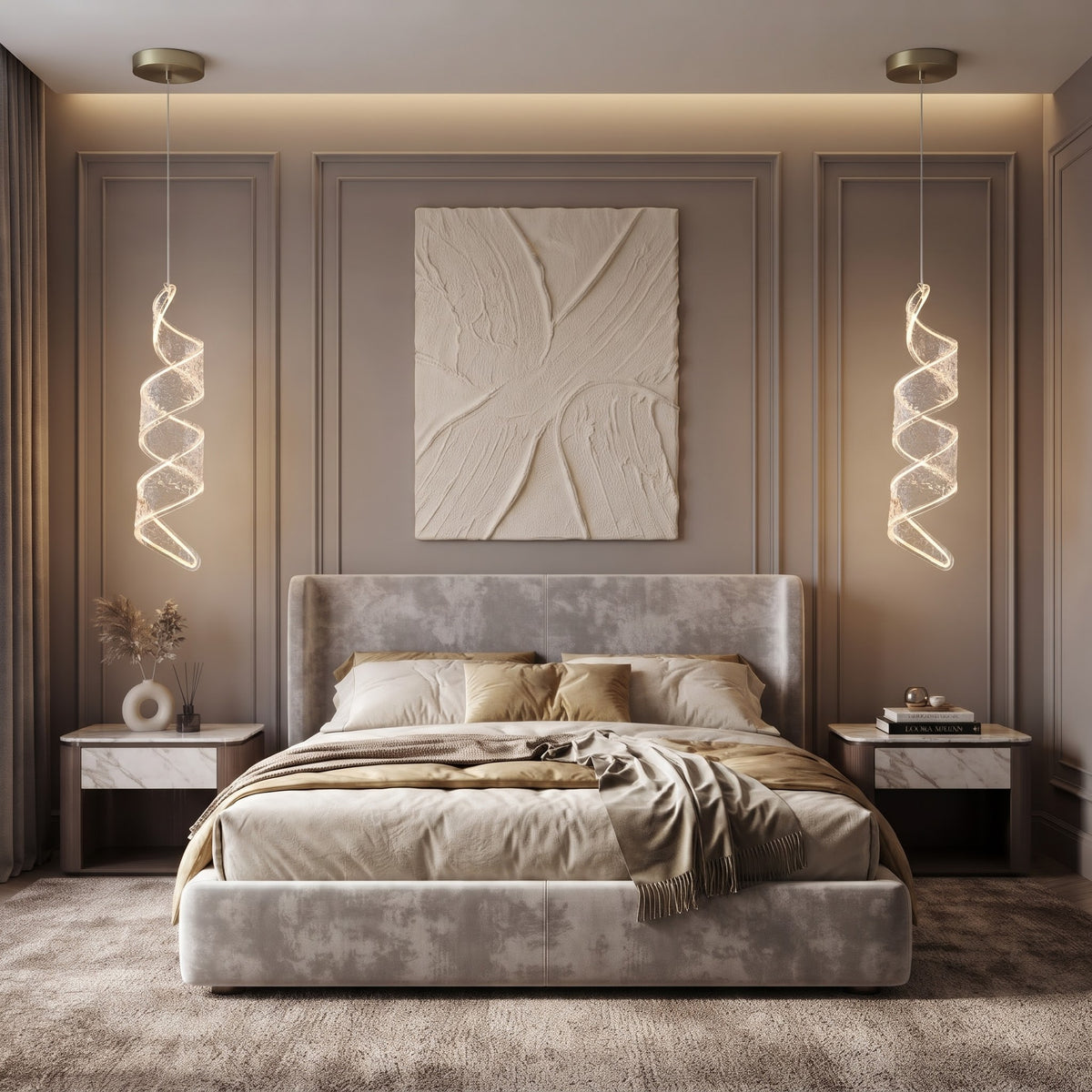 Premium Spiral LED Hanging Light – Textured Crystal Design | Modern Luxury Pendant Light