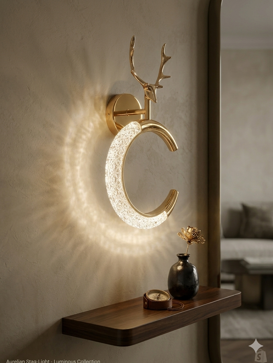 Aurelian Stag Luxury LED Wall Sconce – Crystal & Gold Moon Light