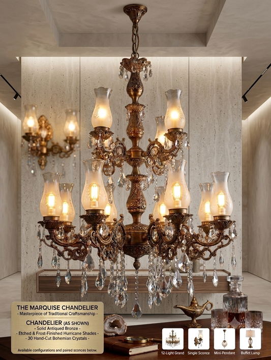 Marquise Traditional Bronze Crystal Chandelier – Luxury Hurricane Glass Pendant Light