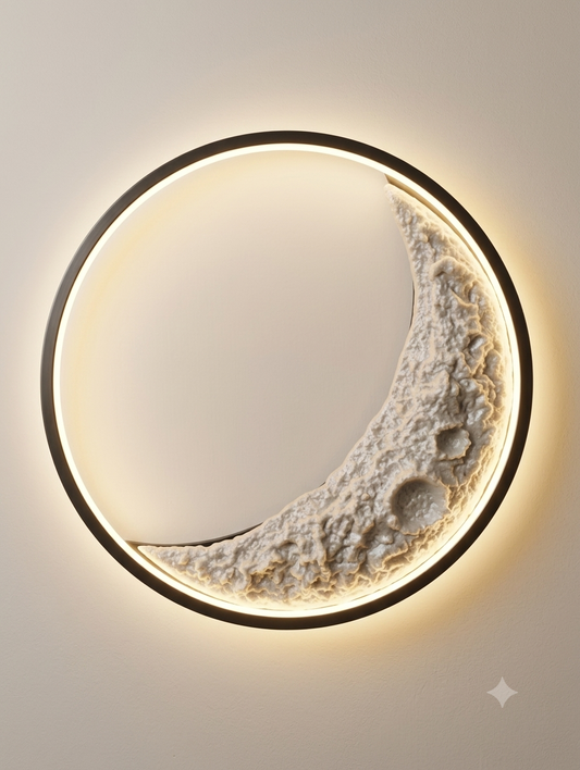 Modern Crescent Moon Wall Lamp – 3D Textured Decorative LED Light for Bedroom & Living Room
