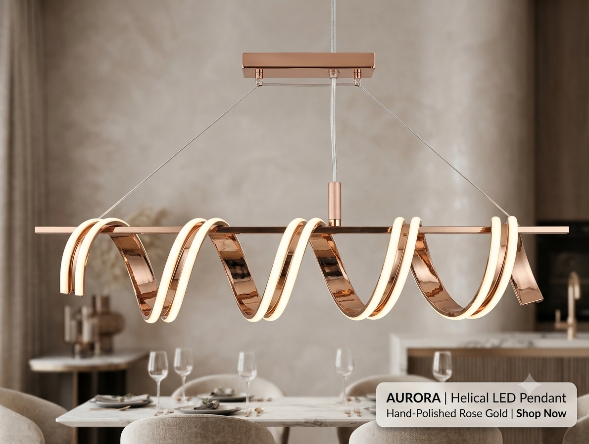 Luxury Rose Gold Wave LED Hanging Light – Modern Designer Pendant Chandelier
