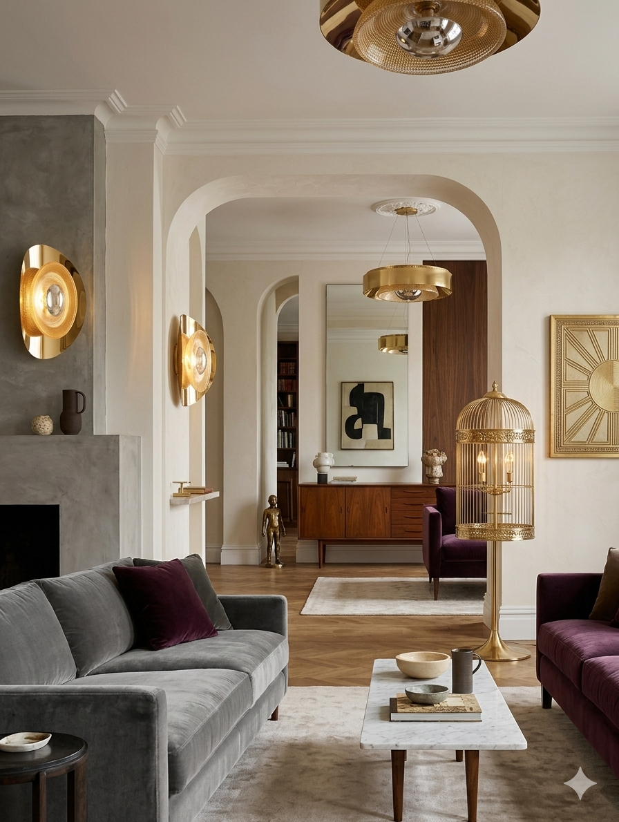 Solaris Polished Gold & Textured Glass Luxury Wall Sconce