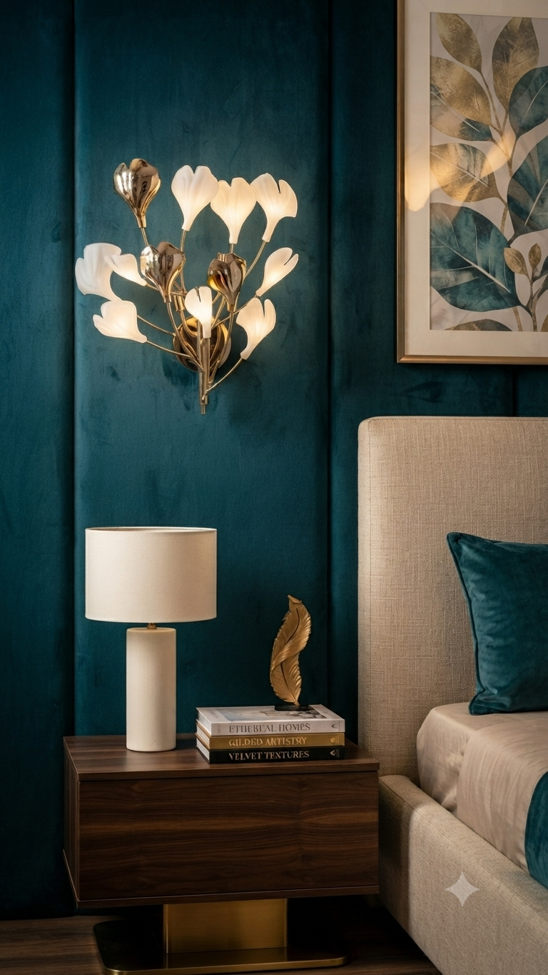 Opulent Bloom: Premium Gilded Floral Wall Sconce with Frosted Glass Petals