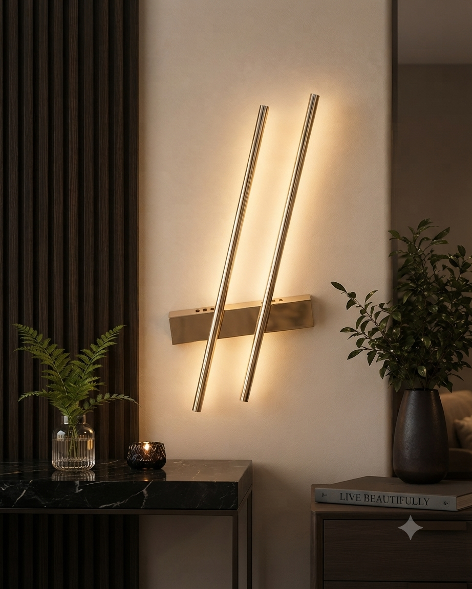 Luxury Double Rod LED Wall Light – Modern Gold Finish Decorative Wall Sconce | Warm White LED