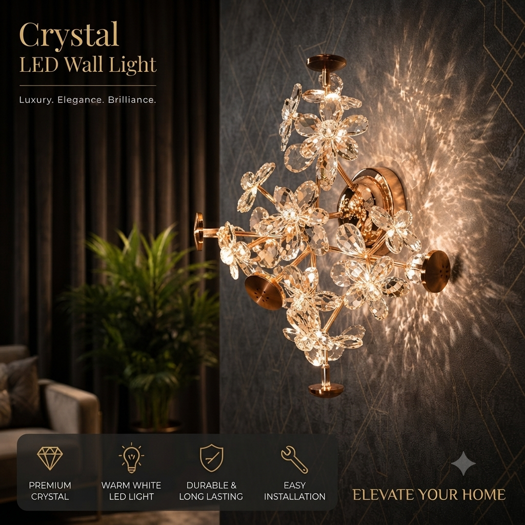 Radiant Bloom Crystal LED Wall Light - Premium Gold Finish