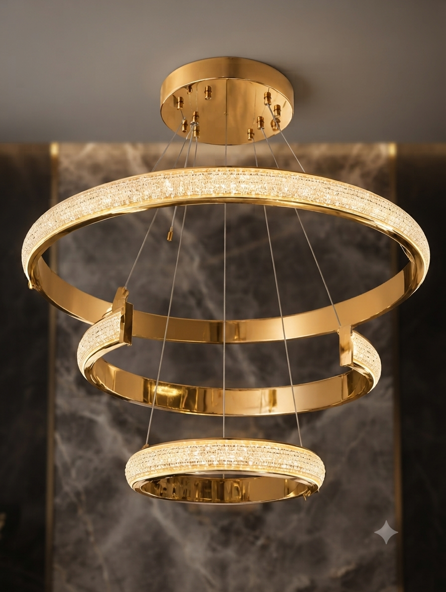 Luxury 3-Ring Crystal LED Hanging Chandelier