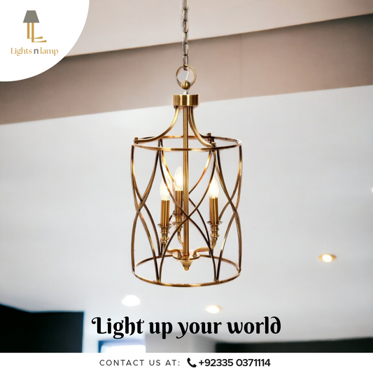VINTAGE 3-LIGHT METAL CAGE PENDANT LIGHT