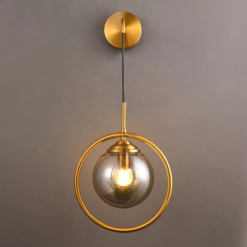 MODERN LED WALL LAMP GLASS BALL WITH GOLD RING