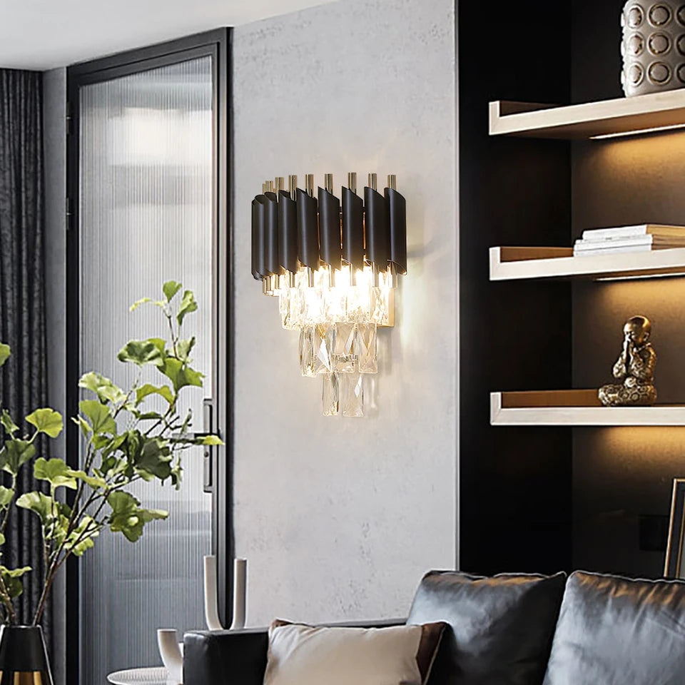 LUXURY CRYSTAL WALL LIGHT Black & Gold