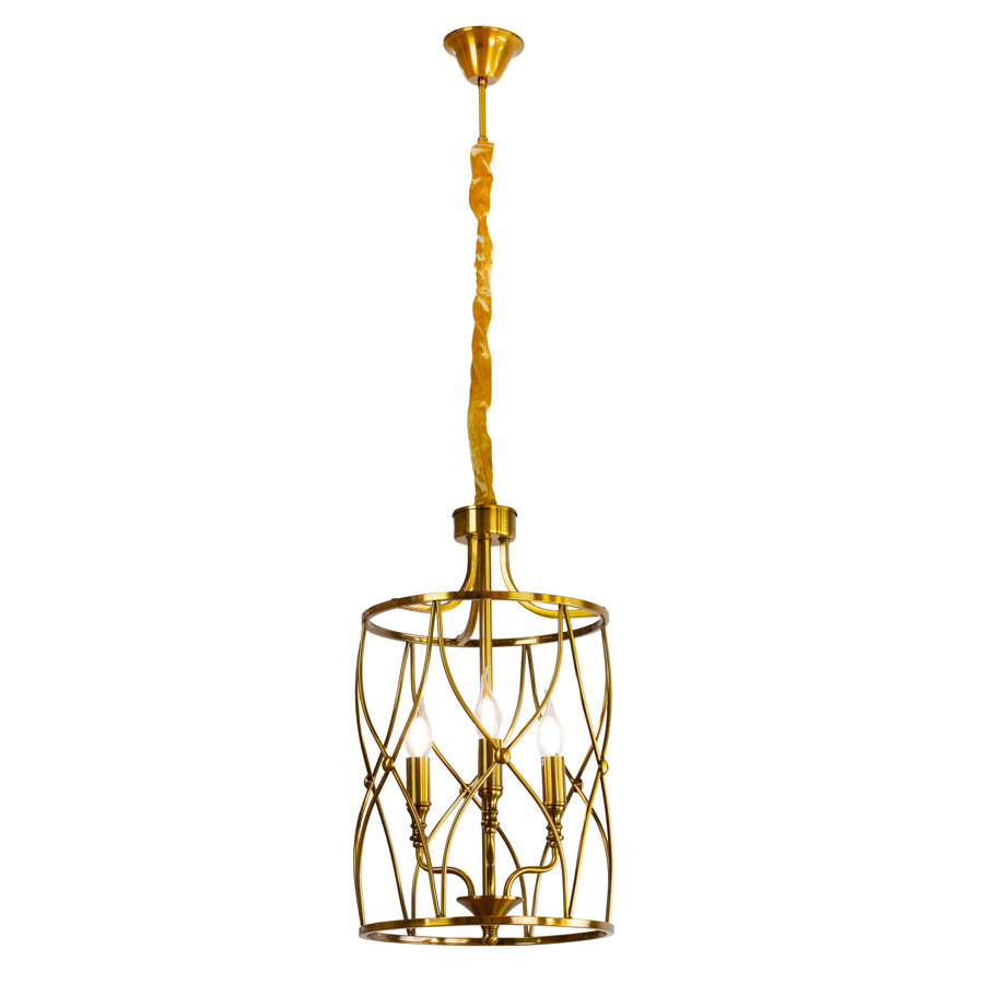 VINTAGE 3-LIGHT METAL CAGE PENDANT LIGHT