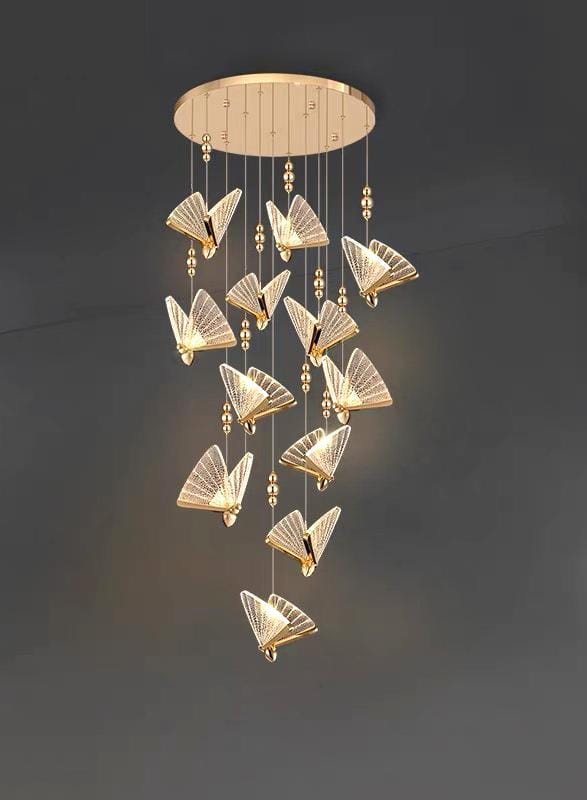 Chandelier with butterfly-shaped lights on a dark background