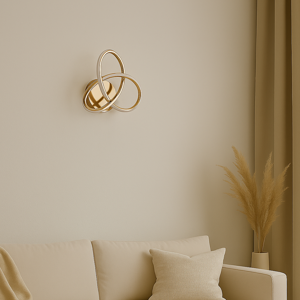 Beige living room with a sofa, coffee table, and decorative elements.