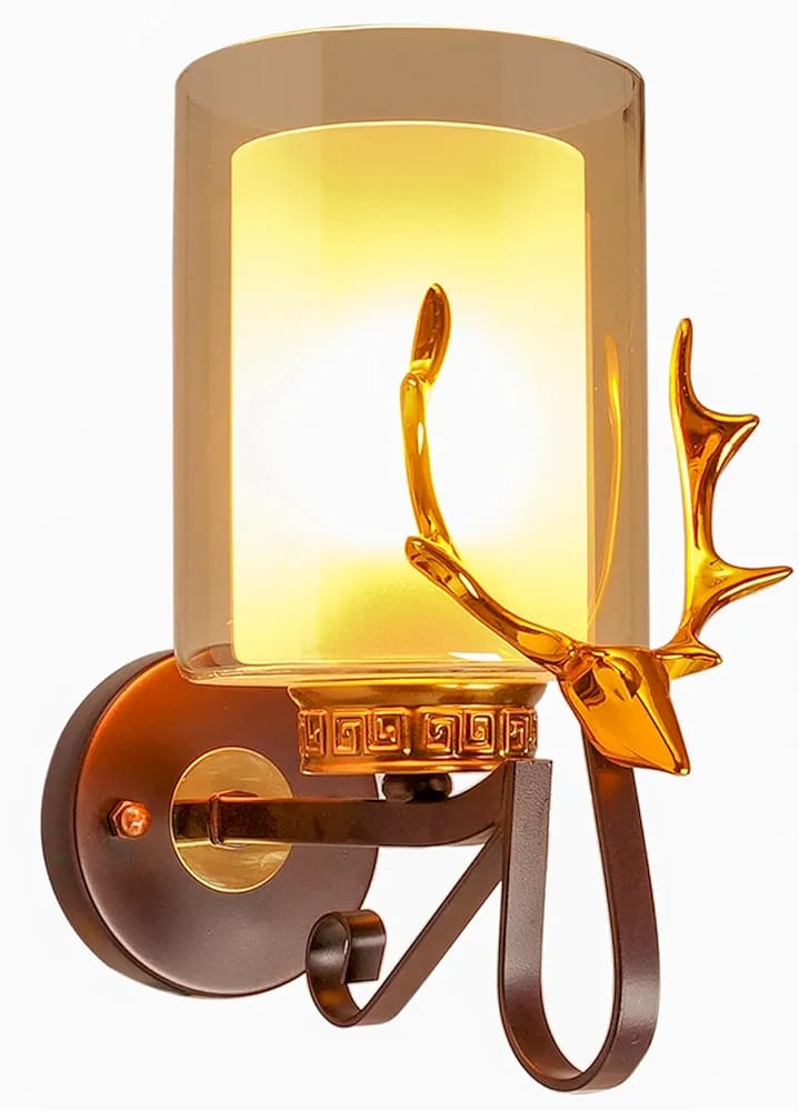 Wall lamp with deer head design on a white background