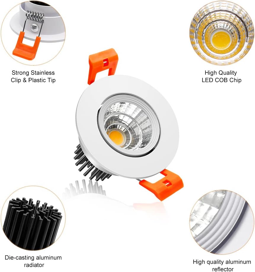 LED downlight with features highlighted on a white background