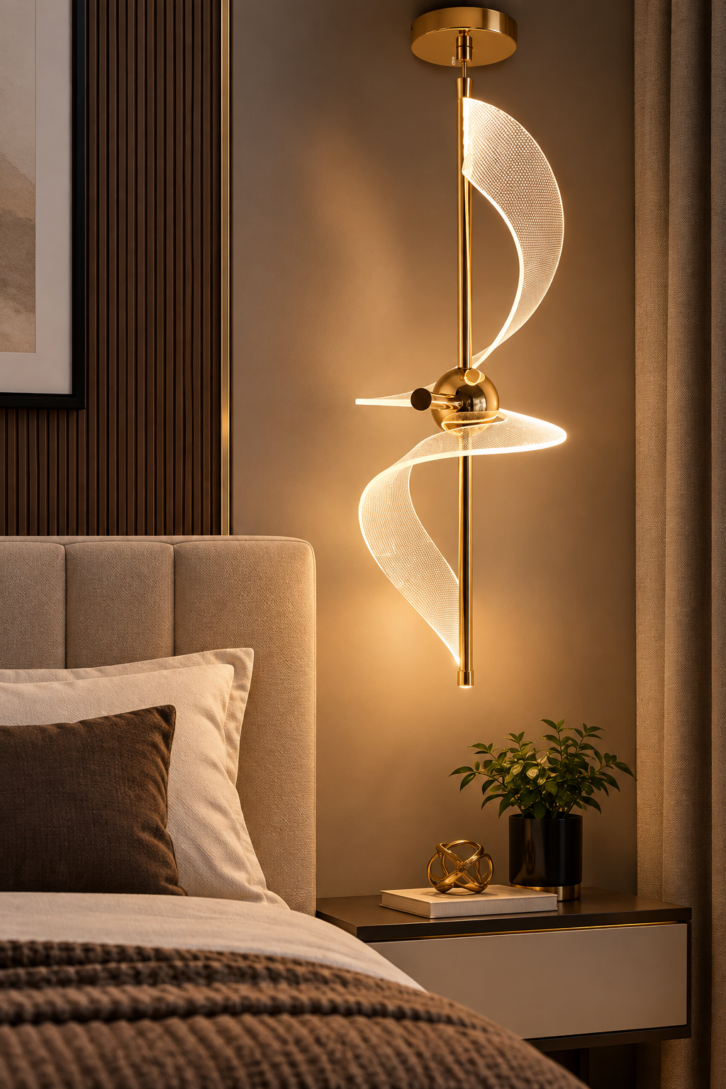 Modern Spiral LED Hanging Light – Luxury Bedside Pendant Light | Gold Finish