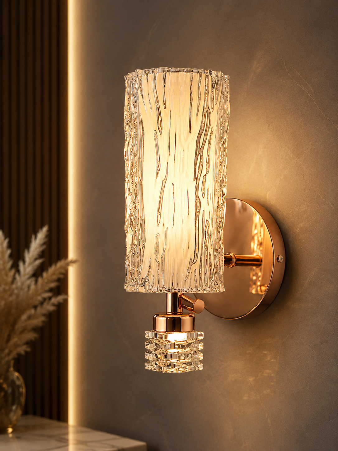 Luxury Rose Gold Crystal Glass LED Wall Light