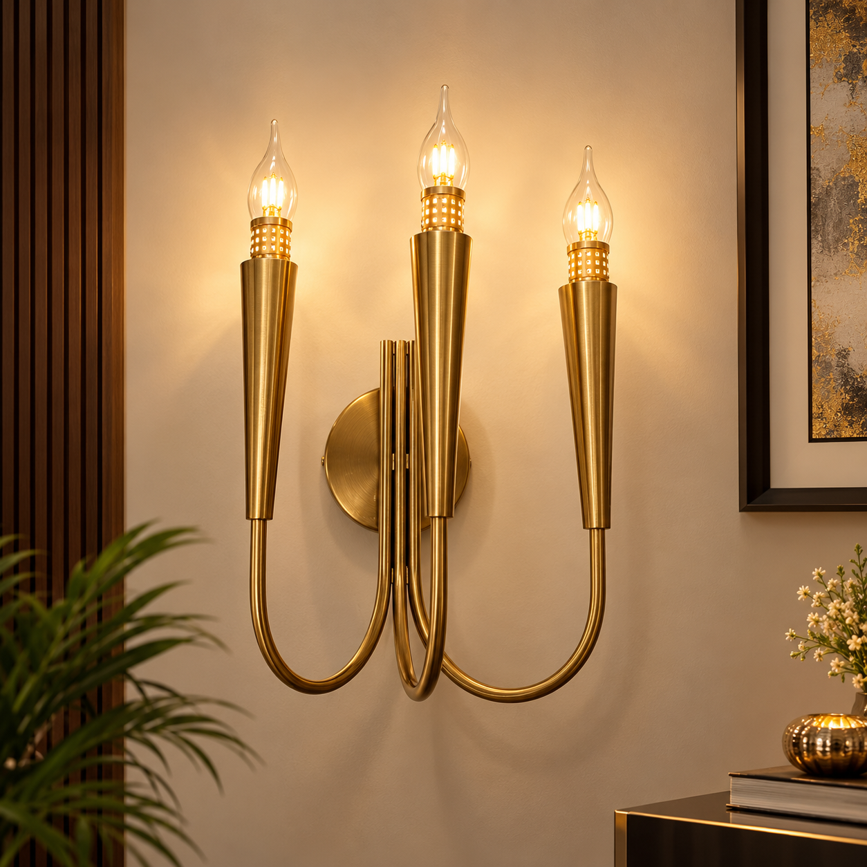 Luxury Antique Brass 3-Light Wall Sconce – Elegant Candle Style Wall Light