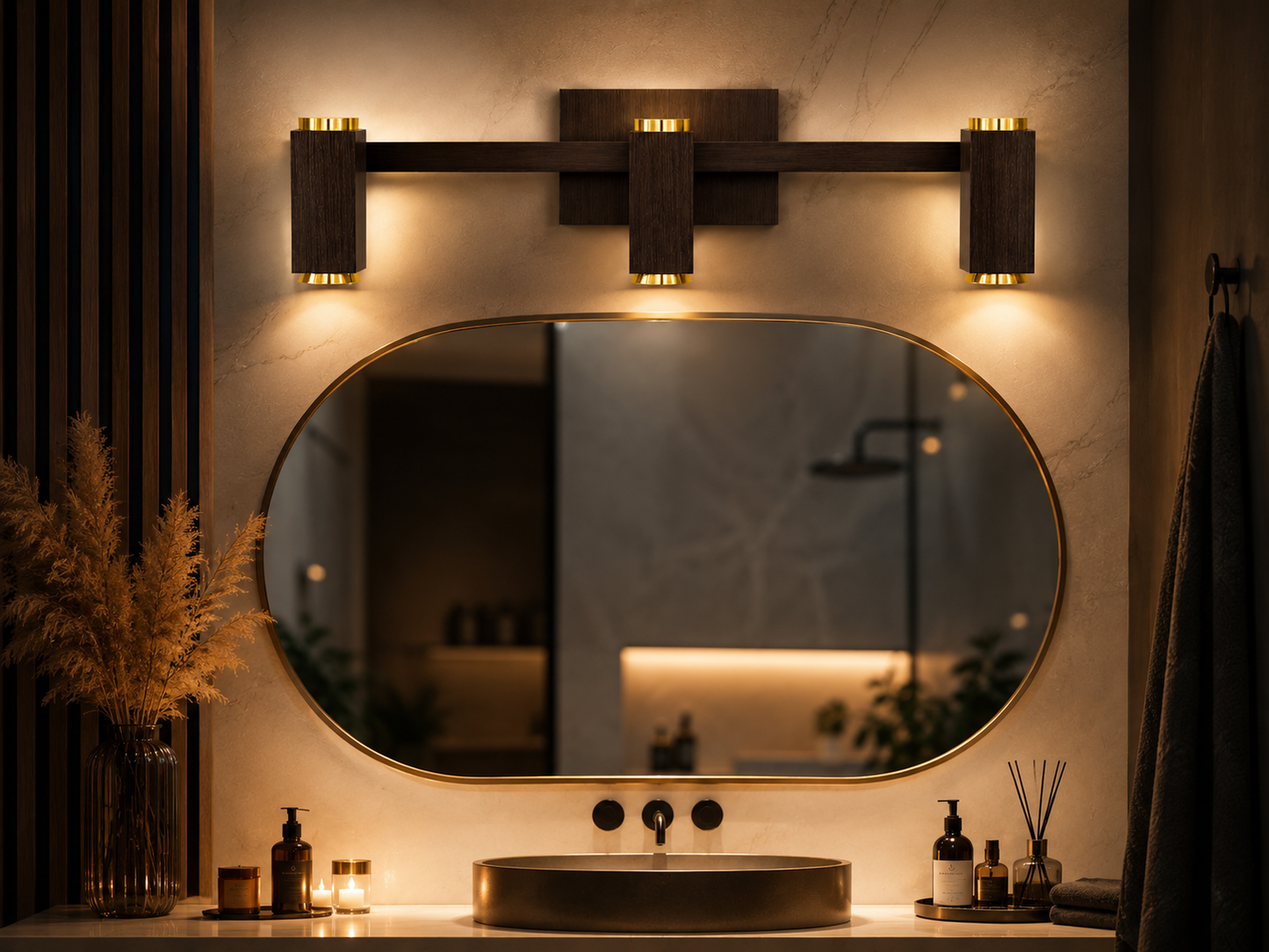 Luxury Wooden Gold LED Mirror Light