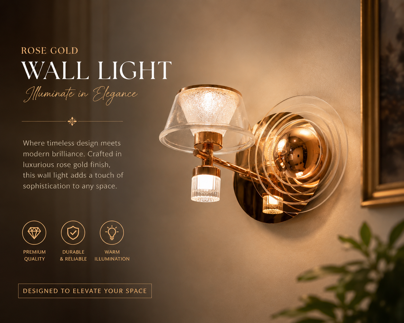 Luxury Rose Gold Crystal Wall Light