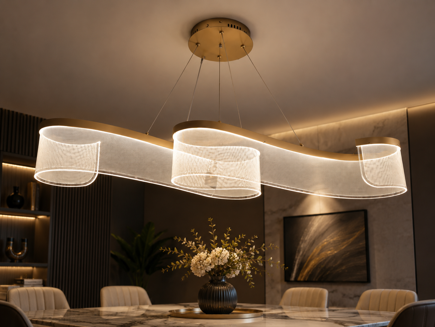 Modern Minimalist Linear LED Hanging Light – Luxury Architectural Pendant Lighting for Living Rooms & Dining Spaces