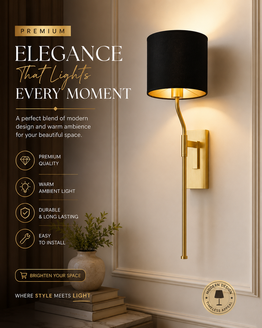 Elite Brass Black Shade Wall Sconce