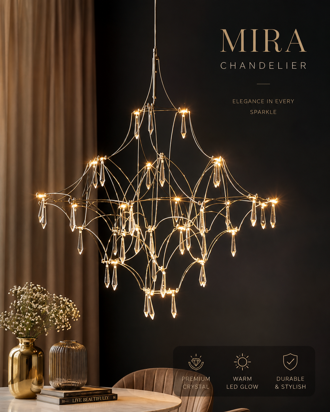 Exquisite Modern Crystal LED Chandelier – Luxury Hanging Light for Living Room & Dining