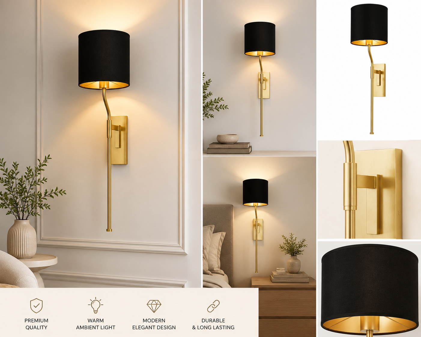 Elite Brass Black Shade Wall Sconce