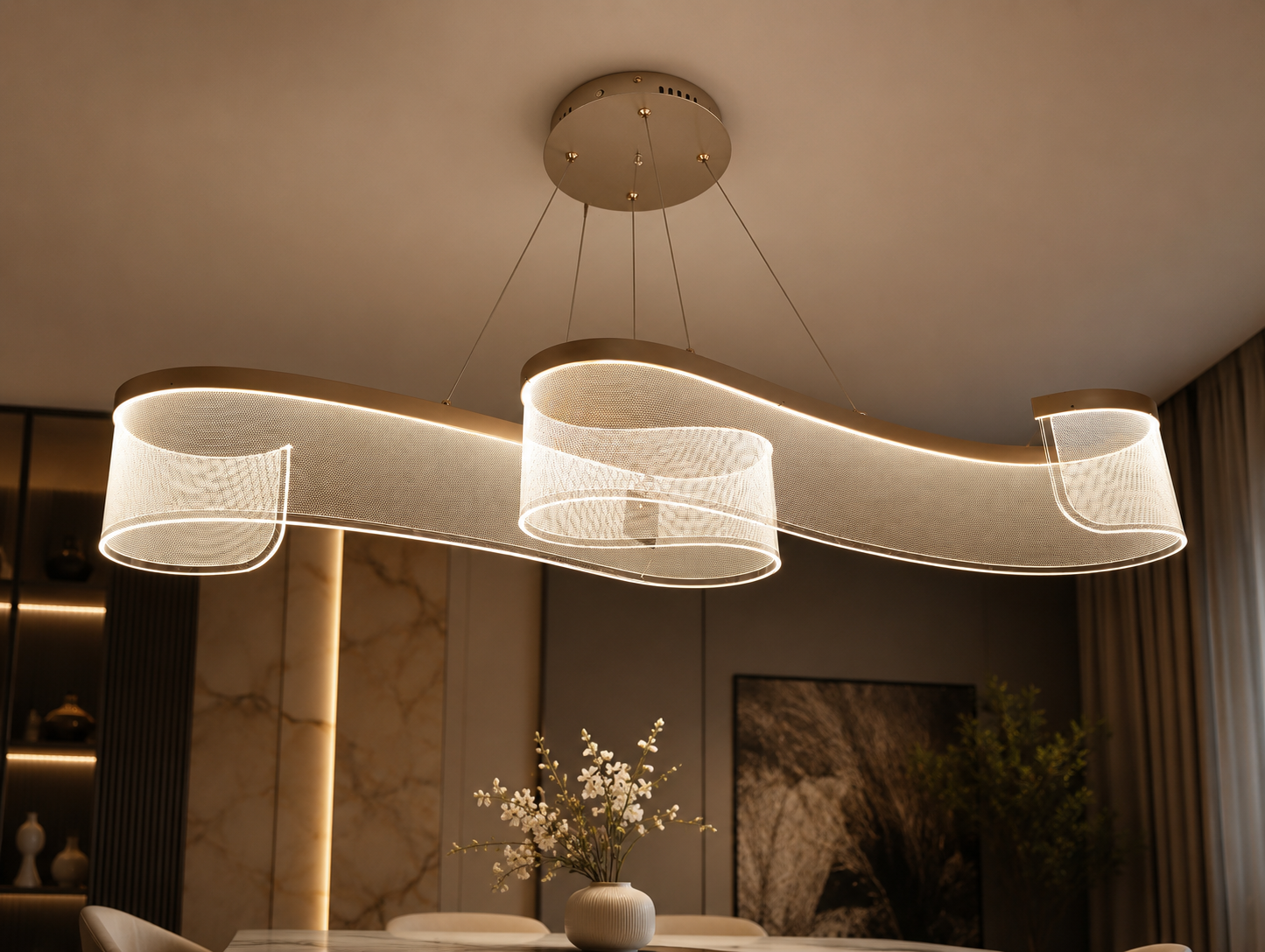 Modern Minimalist Linear LED Hanging Light – Luxury Architectural Pendant Lighting for Living Rooms & Dining Spaces