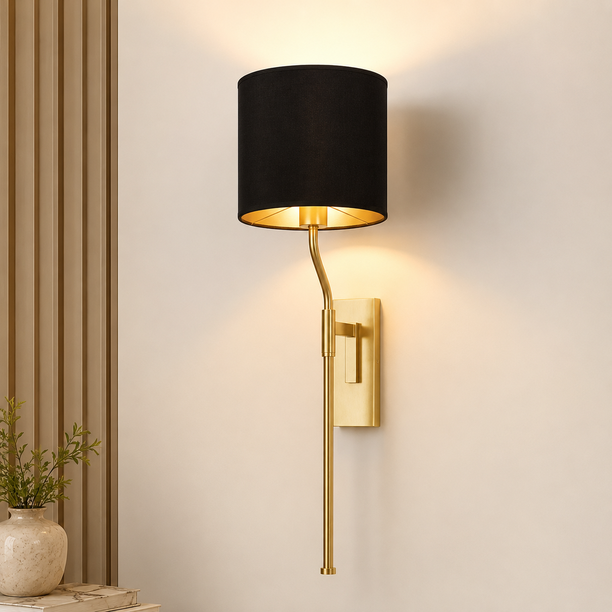 Elite Brass Black Shade Wall Sconce