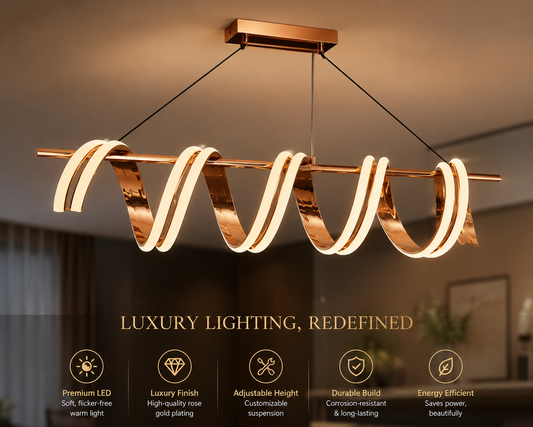 Luxury Rose Gold Wave LED Hanging Light – Modern Designer Pendant Chandelier
