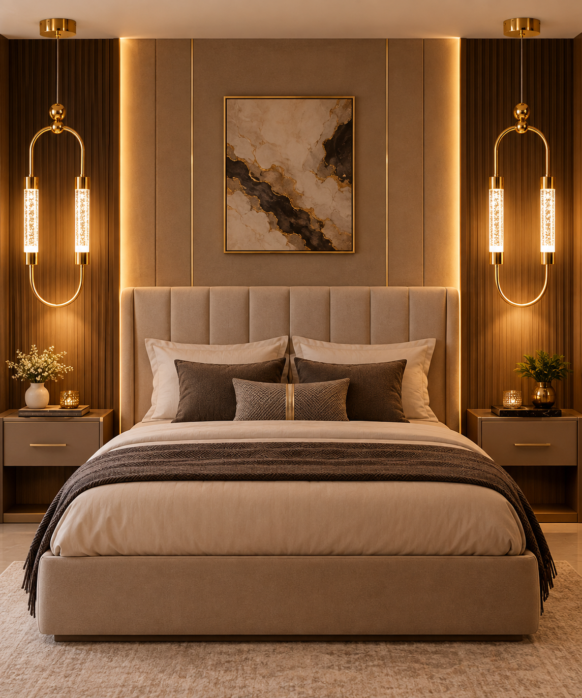 Luxury Golden Crystal LED Hanging Light – Modern Bedside Pendant Light