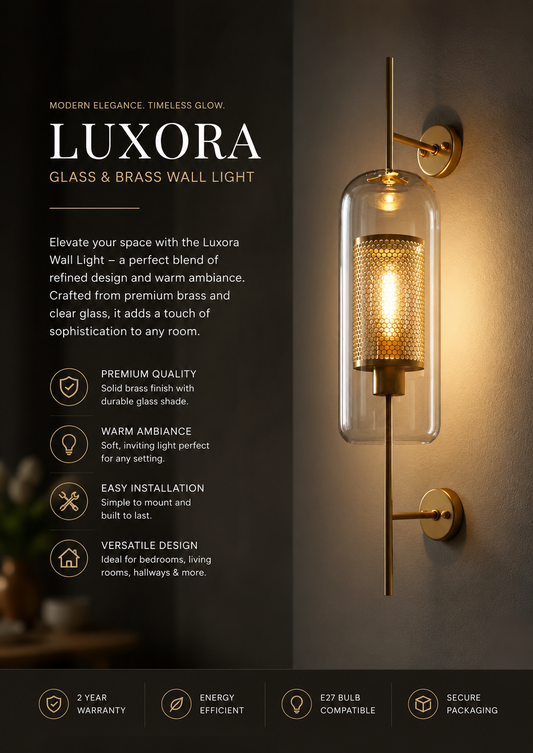 Luxora Modern Glass & Brass Wall Light